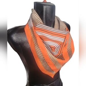 Vintage Patricia Dumont Orange and Brown Geometric Retro Scarf